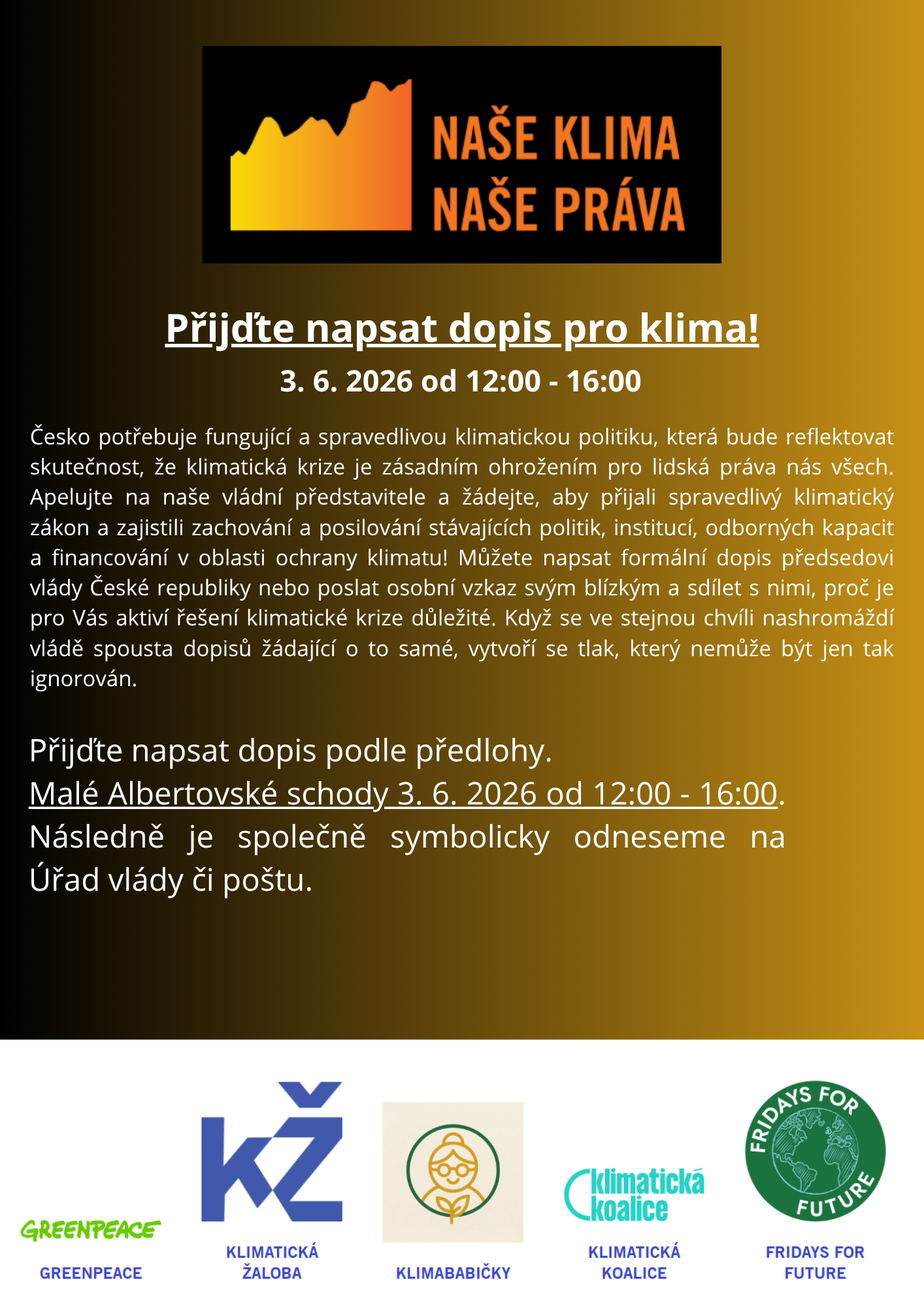 Psaní dopisů za klima na Malých Albertovských schodech